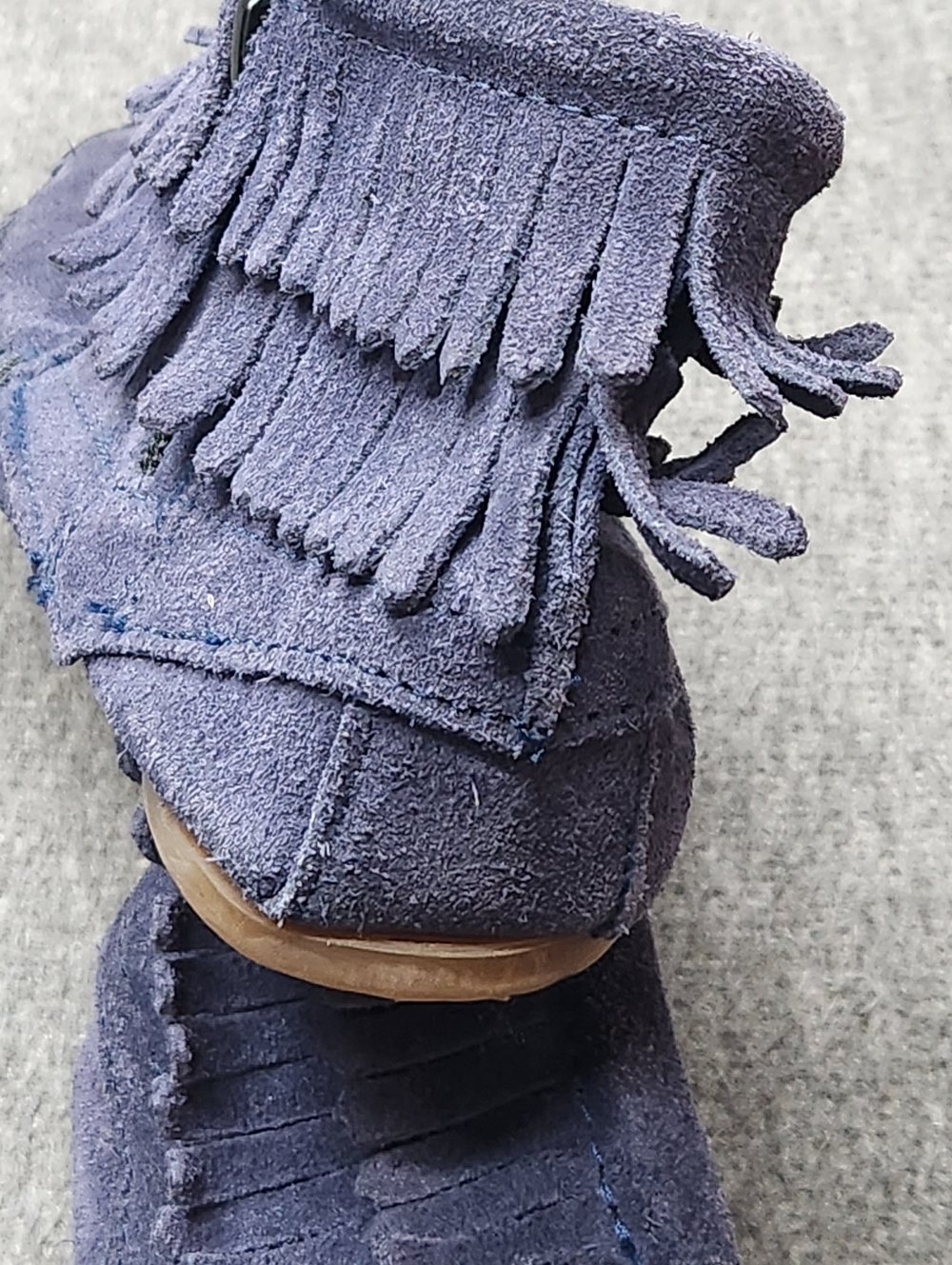 Minnetonka Fringe Boots Womens 8 Blue Suede Ankle‎ Moccasin Zip - Picture 7 of 8